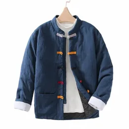 Chinesische Traditial Retro Leinen Cott Gepolsterte Outwear Mantel Mann Harajuku Autmn Stehkragen Schnalle Warme Wadded Jacke Für Männer l5sd #