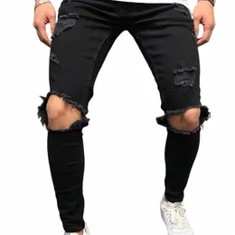 Abnehmen Fi Hiphop Hosen Polyester Hosen Knie Zerrissene Jeans Straße Steetwear Aktivität Büro Party 59gR #