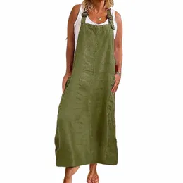 cott Linen Overalls Dr for Women 2023 Summer Tank Jumpsuits Strap Skirt Loose Lg Dres Casual Oversized Female Clothing I5tv#