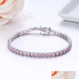 뱅글 M 925 스털링 시에 클러스터 라운드 핑크 CZ Ziron Tennis Bracelets 여성 Pseras Pseira Bracelete Jewelry Girl 친구 선물 DHGHP