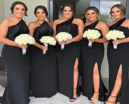 Mermaid Black New Bridesmaid Dresses One Counte Side Splint Length Summer Country Plus Size Maid of Honor Douns Wedding Gue4002716