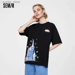 Damen-T-Shirt Semir Damen Kurzarm-T-Shirt Mittellanges, bedrucktes, lockeres T-Shirt 2024 Sommer Neuer Trend Design Sensation Top24329