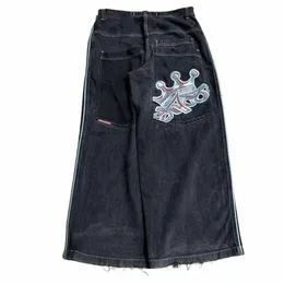 Y2K JNCO Jeanse Streetwear Mens Women Hip Hop Retro Graphic Baggy Dżinsy Denim Pants Nowe harajuku gotycka wysoka talia szerokość spodni 36UC#