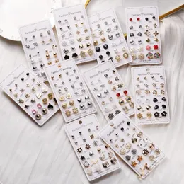 Brincos de garanhão Conjunto de pérolas falsas 12 pares femininos moda coreana simples borla para meninas mulheres anel de orelha