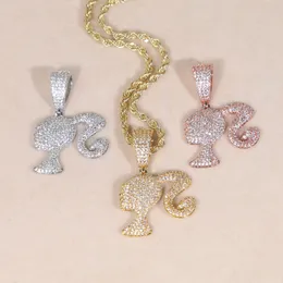 New Iced Out Bling Heart Pendant Necklace Gold Silver Color Cubic Zircon King Icy Girl Charms Fashion For Men Hiphop Jewelry