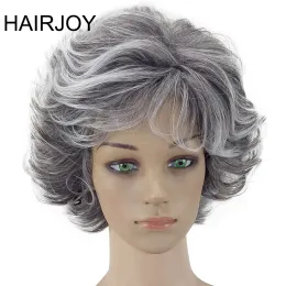 Wigs Hairjoy Mulheres peruca 2 tons cinza ombre branco ombre sintético de camada curta curta cabelos curtos franja fofo fibra resistente ao calor