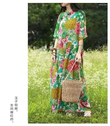 Casual Dresses China Ethnic Dress Women's Summer 2024 Loose Retro Chinese Short-sleeved