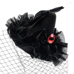 Party Supplies Halloween Witch Hat Evil Eye Bat Wings Mini Pointy Hats With Bowknot Face Veil Fascinator Hair Clips