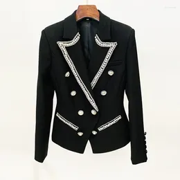 Kvinnors kostymer mode designade Rhinestone Beading Lady Office Coat Slim Monterade dubbelbröst kvinnor långärmad solid blazer