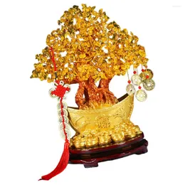 装飾的な花シトリンマクロカルパボンサイツリークリスタルデコレーションクリエイティブインゴットベースプラント彫像ラッキーデスクトップ飾り