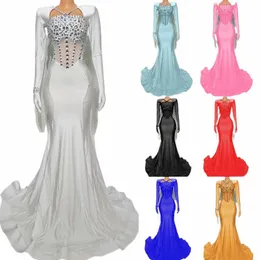 7 renk düğün kutlama parti dres kadınlar renkli rhinestes kuyruk dr sahne podyum kostüm akşam balo kıyafeti xs7580 r1xp#