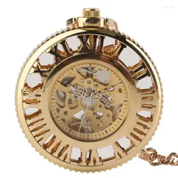 Pocket Watches Steampunk Golden Hollow Automatic Mechanical Watch for Women Men Roman Number Dial Clock Pendant Necklace Chain