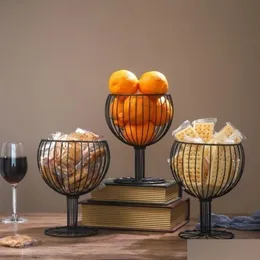 보관 가방 바구니 북두치 창조적 인 단철 레드 와인 컵 디자인 과일 바구니 중공 모양 배수 가능한 가정 장식 드롭 델 오 텍스