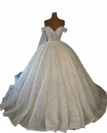 Sparkly Princ Ball Gown Noiva Dres Sweetheart Alças Frisadas Casamento Dres 2024 Lantejoulas Vestido de Novia G7cz #