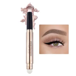 Double Eyeshadow Stick with Smudger Sponge Creamy Eyes Shadow Pencil and Blending Brush Shimmer Green Blue Purple Make Up