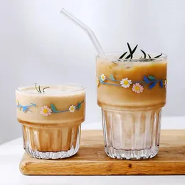 Wine Glasses Japanese And Korean Ins Wind Daisy Glass Fresh Ice Coffee Cup Juice Cola Milk Tea Can Stack Water