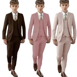 Klasyczne solidne garniturowe zestaw 4 sztuki Blezer Vest Pants, w tym krawat formalny smoking fod dzieci