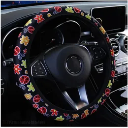 Car Steering Wheel Cover Beetle Printed Cloth Without Inner Ring Elastic Belt Handle Cover Car Accessories Steering Wheel Cover