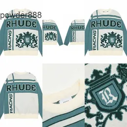 خطاب شارع Rhude High Street Jacquard النقيض من الضوء الفاخر جولة الرقبة الخريف/الشتاء سترة جديدة