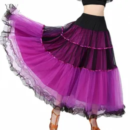 modern Dance Big Swing Skirt Ballroom Dance Belly Dance Performance Skirt Square Mesh Skirt Practice 3 Layers u7YI#