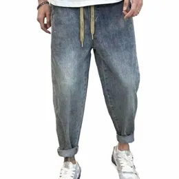 Jeans da uomo Pantaloni corti da uomo da cowboy Pantaloni azzurri Harem Designer Cott Baggy Plus Size Regular Coreano Fi Morbido sciolto z0vJ #