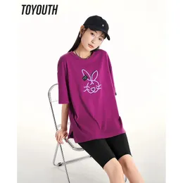 Toyouth Women Tshirt Summer Shirt Sleeve Round Neck Loose Tees Design Print Pure Cotton Casual Buratile Tops 240329