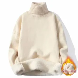 Erkekler için bir vücut vizon polar artı Polar Kalın Örgü Blubtleneck Hattı Sonbahar ve Kış Sıcak Gevşek Taban Gömlek Harajuku Sweater P5ft#