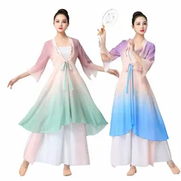 Klasyczne kostiumy damskie sceniczne odzież Zestaw chiński taniec urok ciała, praktyka gazy hanfu para mujer y5uv#