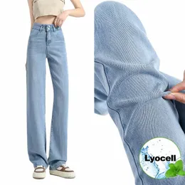 100% лиоцелл женские джинсы летние тонкие ледяные шелковые мешковатые широкие брюки Y2K джинсовые брюки высокого качества Fi корейская женская одежда E98H #