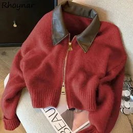 Women's Knits Panelled Zip-up Cardigan Women Lazy Warm Loose Casual Knitted Vintage Streetwear Coat Autumn Winter Sweater Fashion Soft