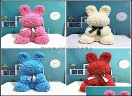 Dekoratif Çiçek Çelenkleri Festival Parti Malzemeleri Ev Bahçesi 45cm Roses Bunny Sevgililer Günü Ebedi Çiçek Tavşan Romantik Çar