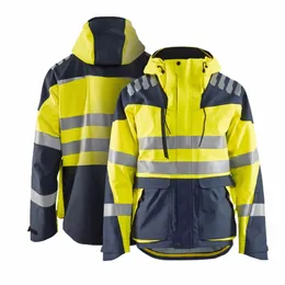 3 na 1 Wysoka widoczność odblaskowa rowerowe polar Inside Kurtka Zimowa paski Patchwork Patel z kapturem HI Vis Work Wear T6PM#