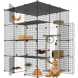 Kedi Taşıyıcıları Eiiel Büyük Kafes Muhafazaları Balkonlu DIY Playpen Çıkarılabilir Metal Tel Kennels Crate 3x3x4