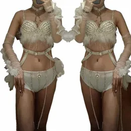 Sexig poldans bikini White Rhinestes Bra Shorts Nightclub DJ DS Gogo Costume Women Rave Outfit Stage Performance Wear XS6676 60LO#
