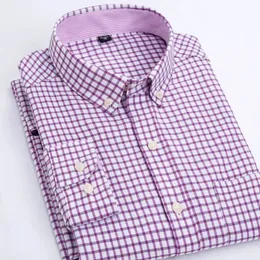 Alta qualidade de algodão masculino oxford listrado único remendo bolso manga longa regularfit confortável casual camisa gola 240328