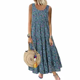 jocoo Jolee Bohemian Maxi Dr Women Casual Vintage Sleevel O Neck Floral Print Loose Lg Dr Oversized Beach Sundr R3EE#