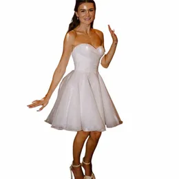 Elegante abito da sposa corto da donna 2024 Strapl Sweetheart aperto indietro semplice tulle abiti da sposa sopra il ginocchio abiti da noiva 40bW #