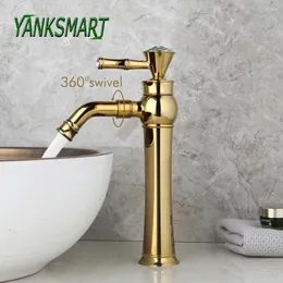 Badrumsvaskar kranar Yanksmart Luxury 360 Swivel Spout Basin kran Däck monterat enstaka handtag Wash Basin Cold and Water Tap