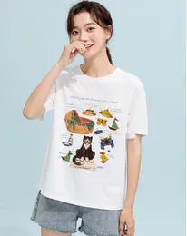 Kitty Paper Doll Flower Funny Printed T Shirt Women Short Sleeve Cotton Fashion Oneck Printing Tops 240329