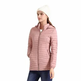 Santelon Women Ultralight Soild Średnia długość ciepła płaszcz LG Parka z kapturem żeńska zimowa kurtka pufferowa sportowa padacz p22e#
