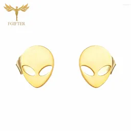 Stud Earrings 2pcs Funny For Men Boy Sci-fi Movie Alien Saucerman Gold Color Stainless Steel Jewelry Childs Gifts