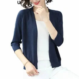 Verão fino protetor solar malha cardigan outwear 3/4 manga feminina causal malhas strickjacke coreano fi fino elegante casacos novo i9eu #