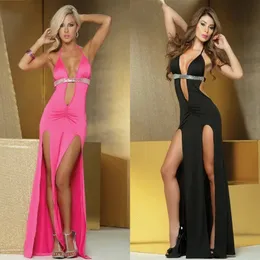 Puloru Sexy Deep V-Defender Long Dress Party Club Elegant Evening Dresses VESTIDOS WOLLINGES LACKLESS HIVE SLIT MAXI DUNT 240328