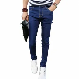 Homens Jeans Stretch Skinny Denim Calças Cor Sólida Preto Azul Outono Verão Luxo Rua Harajuku Hip-Hop Estilo Slim Fit Calças R7iW #