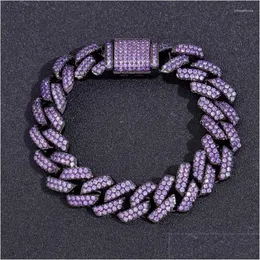 Браслеты-цепочки Iced Out Цепи для мужчин и женщин 15 мм Черный Фиолетовый кубинский браслет из камня Cz Хип-хоп Ювелирные изделия Прямая доставка Dh2Hm281p