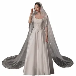 Youlapan V145 Completo di perle di perline Cattedrale di velo da sposa 1 livello Velo da sposa Accessori per capelli da sposa Velo da sposa Lg a1yq #