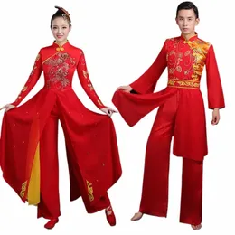 Abiti cinesi antichi Tamburo Performance Festivo Yangko Etnico Costumi di danza classica Maschile Stile cinese Dancewear femminile V7LK #