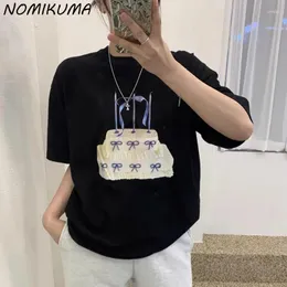 T-shirt da donna Nomikuma Coreano Chic Primavera Nicchia Design con stampa a nastro T-shirt versatile casual a maniche corte Top per donna Grafica