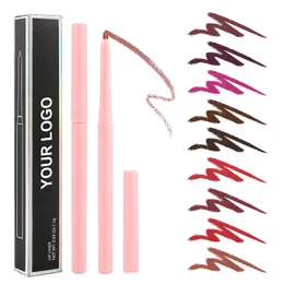 Delineador labial personalizado com logotipo, lápis labial cremoso rosa, rótulo privado, à prova d'água, retrátil, atacado, maquiagem labial, vegano, 50 peças