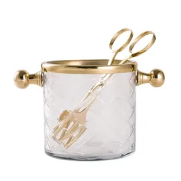 Balde de gelo de vidro de latão feito à mão com clipe para mesa de jantar, refrigerador, vinho, lata de champanhe 240315